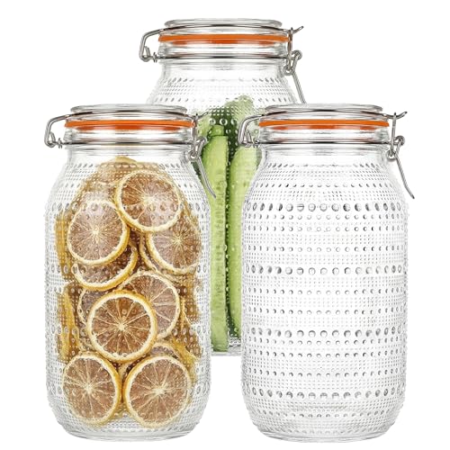 WACOI 64 Oz Glass Mason Jars with Airtight Lids3 Pack, Half Gallon Wide Mouth Canning Jars with Clip Top Lids for Kitchen Storage Pickling Salad Jams Coffee Beans - Image 1
