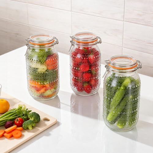 WACOI 64 Oz Glass Mason Jars with Airtight Lids3 Pack, Half Gallon Wide Mouth Canning Jars with Clip Top Lids for Kitchen Storage Pickling Salad Jams Coffee Beans - Image 5