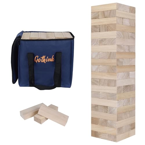 GOTHINK Giant Tumble Tower Game Large Tumbling Tower Stacking to Over 32 FT 60pcs Wooden Jumbo Blocks for Outside Yard Games wCarry Case Timber Stacking Game Night Toy Gift for Kids Adults Family - Image 1
