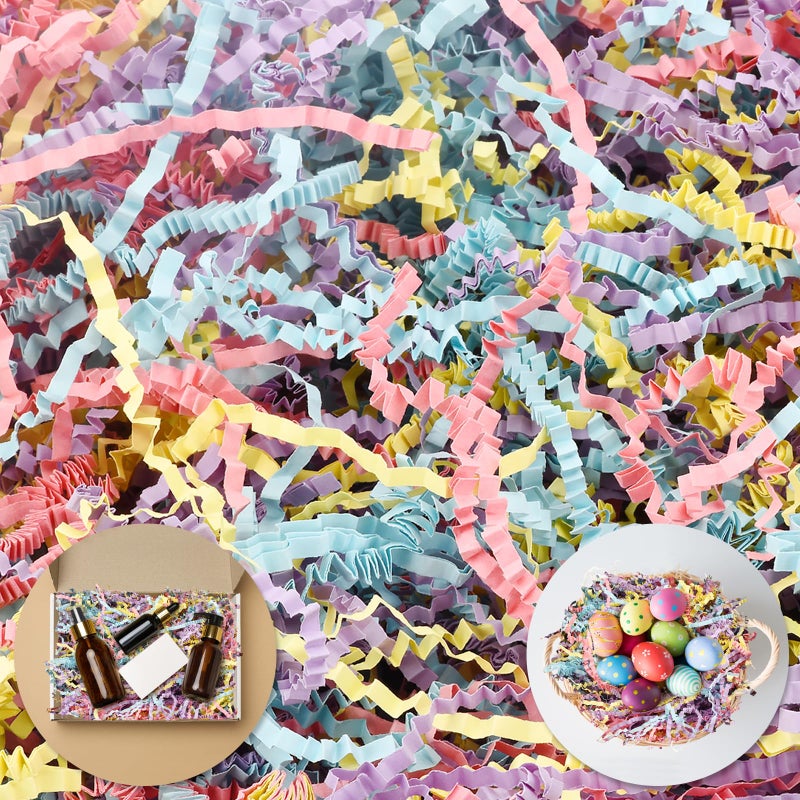 Darfukei Easter Crinkle Paper Filler, Shredded Paper For Gift Baskets Boxes Bags, Grass Cushion Crinkle Cut Papers Shred For Bridesmaid Proposal Weddings Birthdays Anniversaries, 5oz Gift Wrapping Decoration - Image 1
