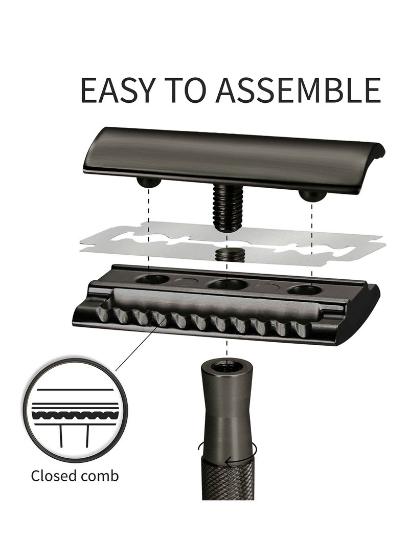 Double Edge Safety Razor, Single Blade Razor for Men with Razor Stand, Eco-Friendly Men's Safety Shaving Razors, made from Durable Materials, Ideal Eco Friendly Gifts for Men (Black) - Image 5
