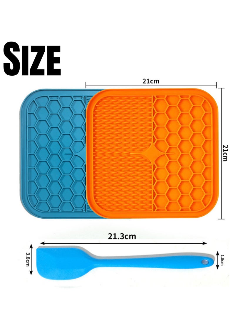 نوفولان NOVOLAN طقم حصيرة لعق الحيوانات الأليفة من قطعتين، حصيرة لعق الحيوانات الأليفة، أدوات طعام الحيوانات الأليفة من السيليكون، حصيرة لعق بكوب شفط، حصيرة تغذية بطيئة، حوض طعام بطيء مضاد للاختناق، قاعدة شفط قوية، تحتوي على مجرفة 21 × 21 سم - Image 3