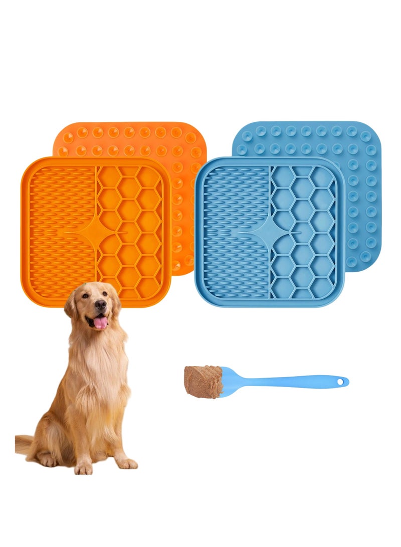 نوفولان NOVOLAN طقم حصيرة لعق الحيوانات الأليفة من قطعتين، حصيرة لعق الحيوانات الأليفة، أدوات طعام الحيوانات الأليفة من السيليكون، حصيرة لعق بكوب شفط، حصيرة تغذية بطيئة، حوض طعام بطيء مضاد للاختناق، قاعدة شفط قوية، تحتوي على مجرفة 21 × 21 سم - Image 1