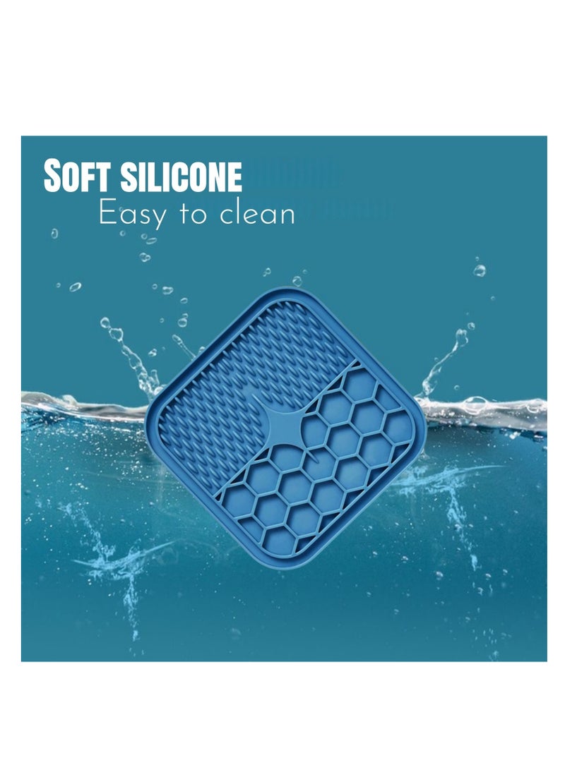 نوفولان NOVOLAN طقم حصيرة لعق الحيوانات الأليفة من قطعتين، حصيرة لعق الحيوانات الأليفة، أدوات طعام الحيوانات الأليفة من السيليكون، حصيرة لعق بكوب شفط، حصيرة تغذية بطيئة، حوض طعام بطيء مضاد للاختناق، قاعدة شفط قوية، تحتوي على مجرفة 21 × 21 سم - Image 4