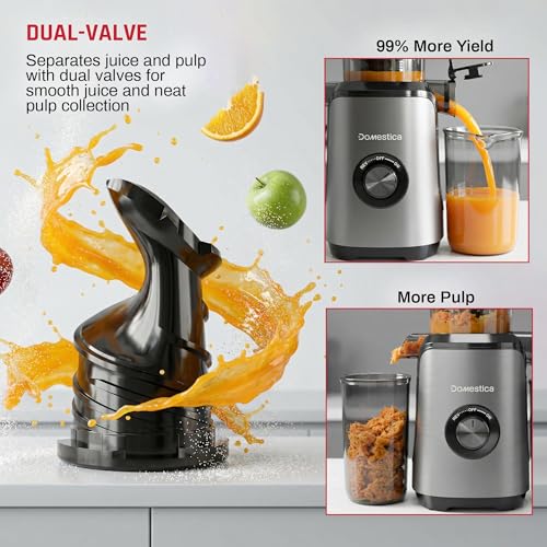 DOMESTICA Dripdrop Cold Press Juicer for Home with 108mm Wide Feed Chute | Slow Juicer Machine for Fruit, Veggie & Nut Milks | Smart Reversal Technology (Dripdrop) - Image 3