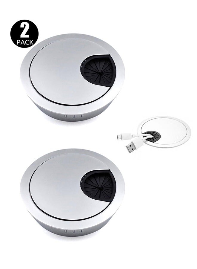 2 Pcs Desk Grommet,Cable Cord Hole Cover for Home and Office,Metal Zinc Alloy Materilal 58mm (Pearl Silver, 2.28 Inchs) - Image 1