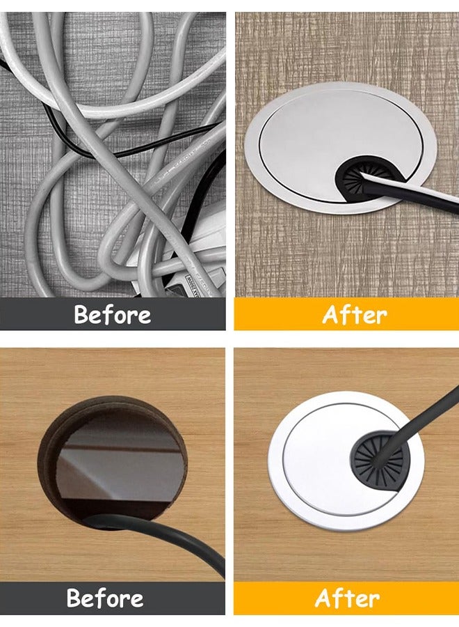 2 Pcs Desk Grommet,Cable Cord Hole Cover for Home and Office,Metal Zinc Alloy Materilal 58mm (Pearl Silver, 2.28 Inchs) - Image 2