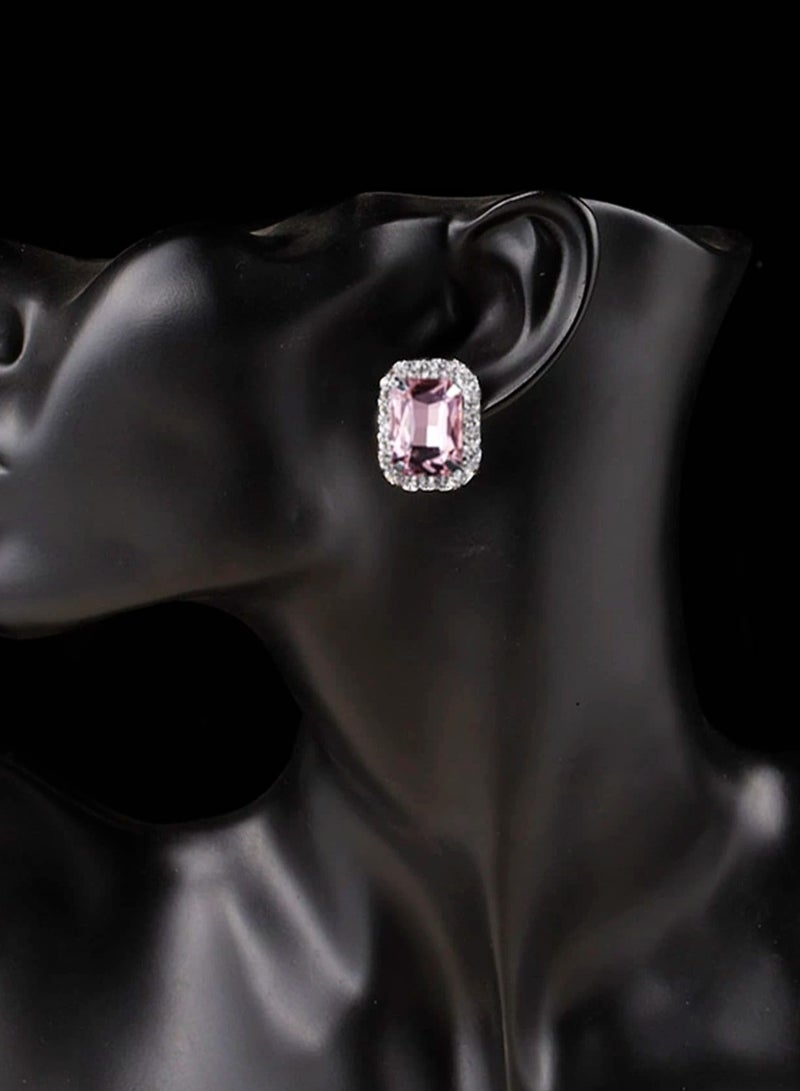 Women's earrings featuring pink stones adorned with sparkling rhinestones. Perfect for weddings and engagement parties, Mother's Day gifts, Valentine's Day, and all special occasions. - Image 2