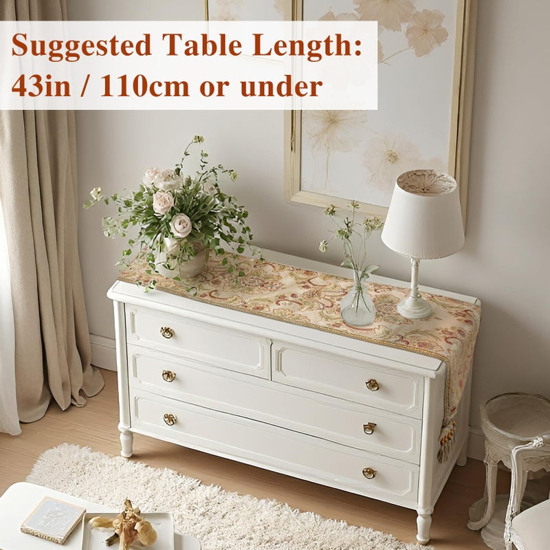 kilofly Elegant Floral Brocade Jacquard Table Runner Tassels (69 x 12 inches) - Image 4