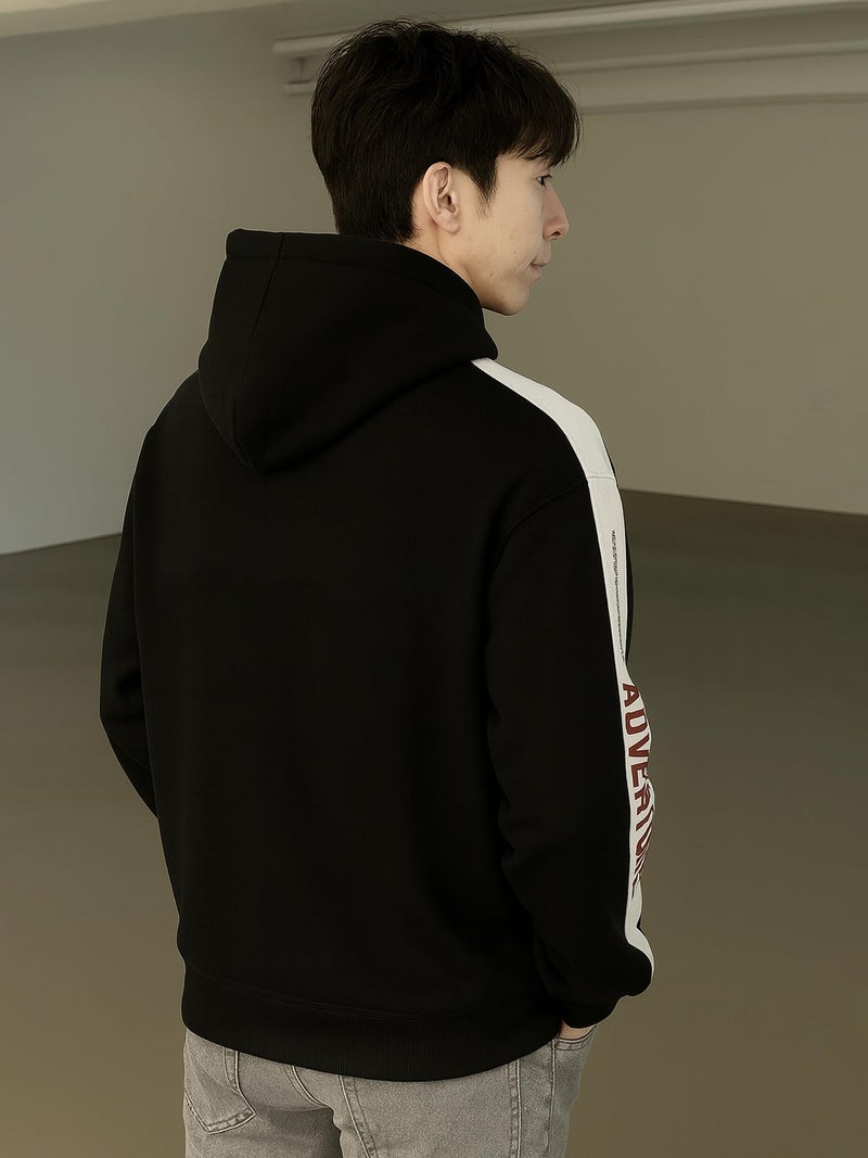 Jump Cuts Mens Printed Hooded Neck Full Sleeve Black and White Cotton Fleece Sweatshirt - Image 3