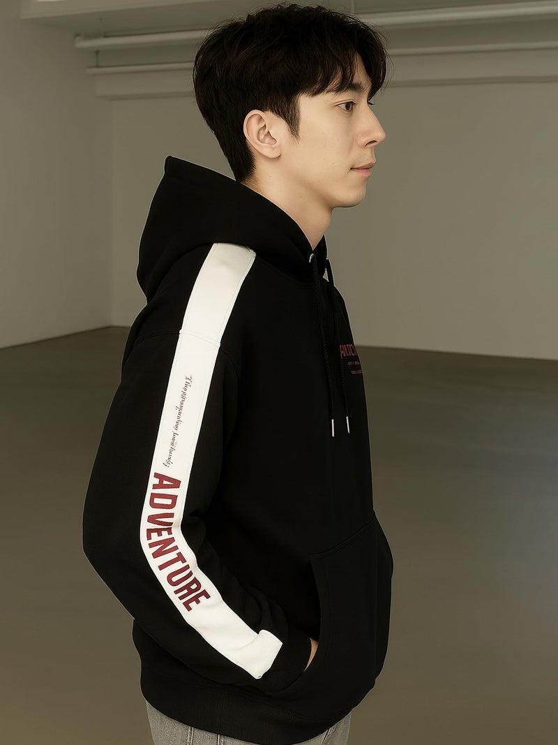 Jump Cuts Mens Printed Hooded Neck Full Sleeve Black and White Cotton Fleece Sweatshirt - Image 2