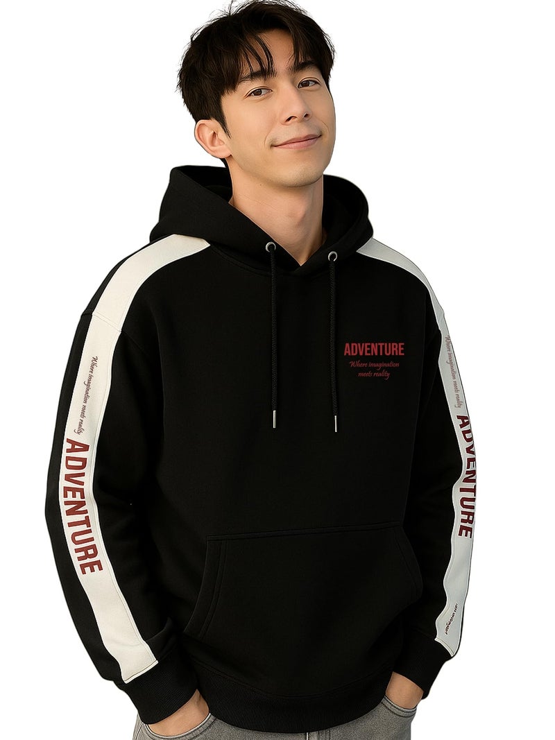 Jump Cuts Mens Printed Hooded Neck Full Sleeve Black and White Cotton Fleece Sweatshirt - Image 5
