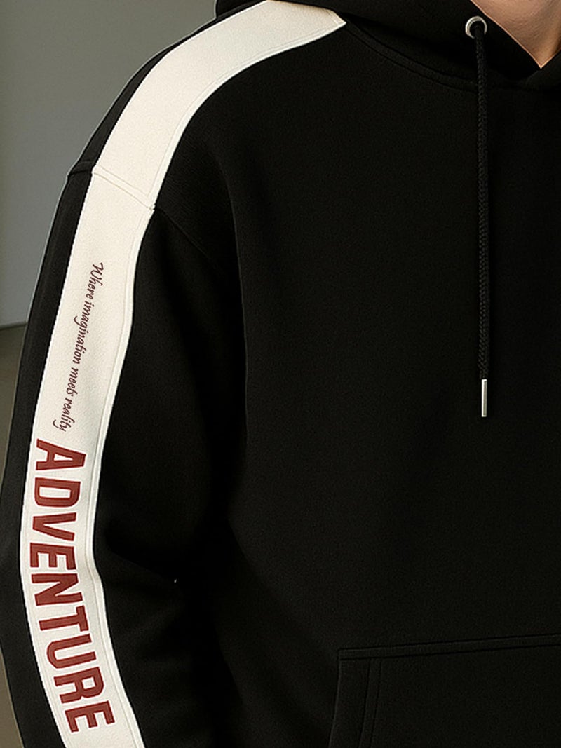 Jump Cuts Mens Printed Hooded Neck Full Sleeve Black and White Cotton Fleece Sweatshirt - Image 4