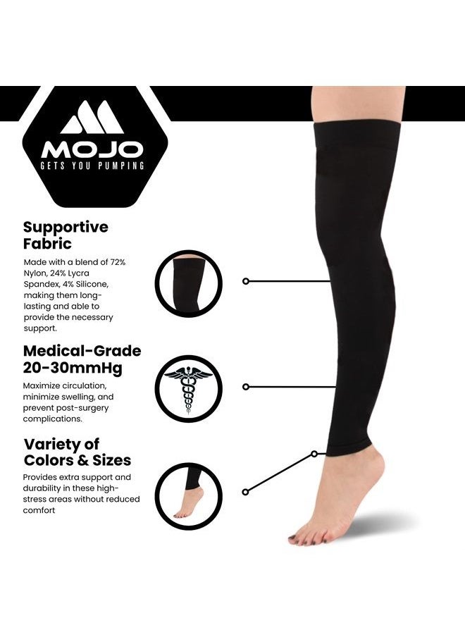 Mojo Compression socks - Mojo Compression Stockings for Circulation Leg 20-30mmHg- Unisex Thigh-Hi Leg Sleeve With Grip Top Firm Graduated Support Black X-Large A609BL4 - Image 1