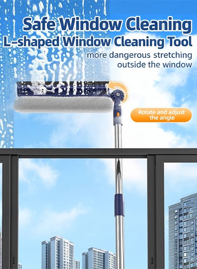 VINNYSEN منظف ​​ممسحة النوافذ 2 في 1 مجموعة أدوات تنظيف النوافذ، ممسحة دش مع عمود تمديد أدوات تنظيف الزجاج لزجاج الدش، تنظيف النوافذ الداخلية والخارجية العالية - Image 5