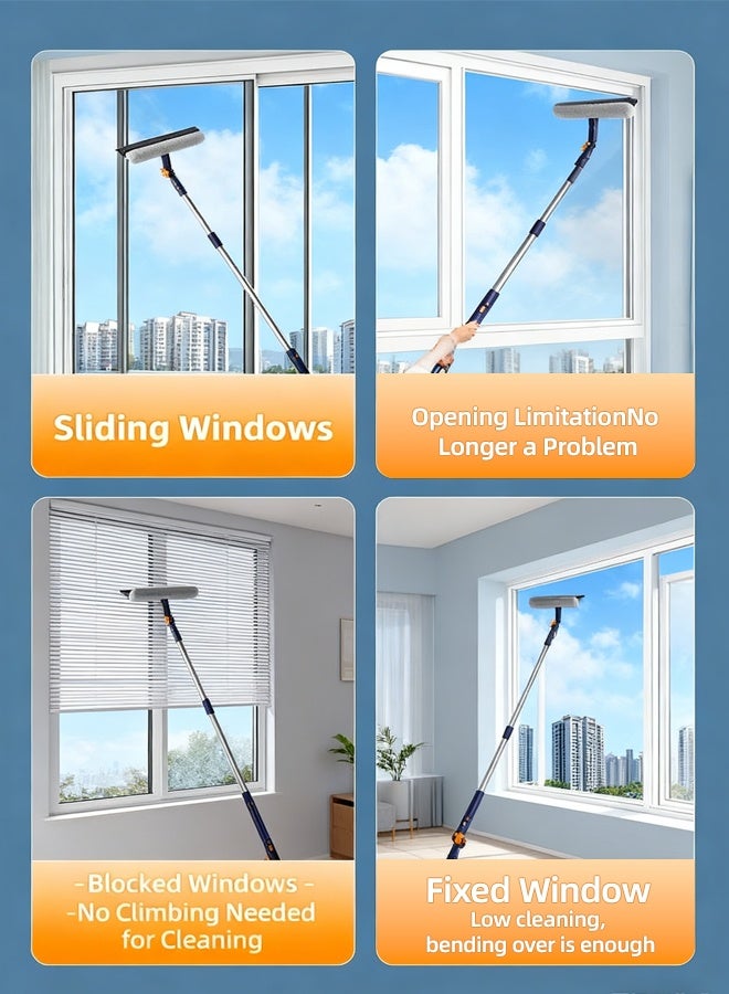 VINNYSEN منظف ​​ممسحة النوافذ 2 في 1 مجموعة أدوات تنظيف النوافذ، ممسحة دش مع عمود تمديد أدوات تنظيف الزجاج لزجاج الدش، تنظيف النوافذ الداخلية والخارجية العالية - Image 3