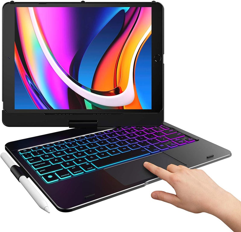 typecase Flexbook Keyboard for iPad 9th Gen,8th Gen & 7th Gen (10.2 Inch), iPad Air 3, iPad Pro-10.5 Inch, 10 Color Backlight, 360° Rotation, Pencil Holder, Trackpad, Bluetooth, Black - Image 1