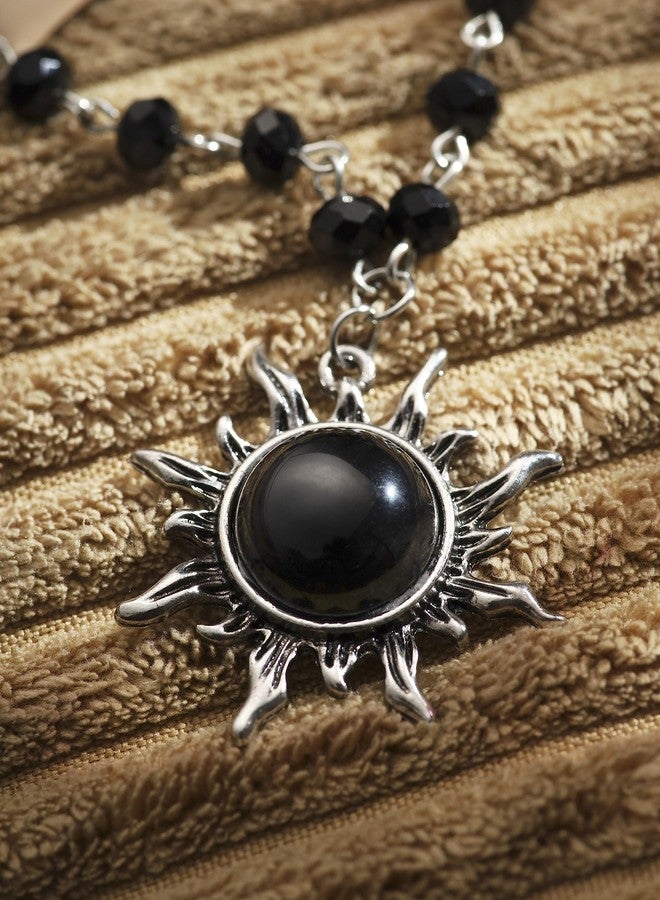 Sacina قلادة ساكينا القوطية السوداء على شكل شمس، قلادة تشوكر من الخرز الكريستالي الأسود، قلادة قوطية، مجوهرات أزياء، هدية مجوهرات للهالوين والكريسماس للنساء - Image 5