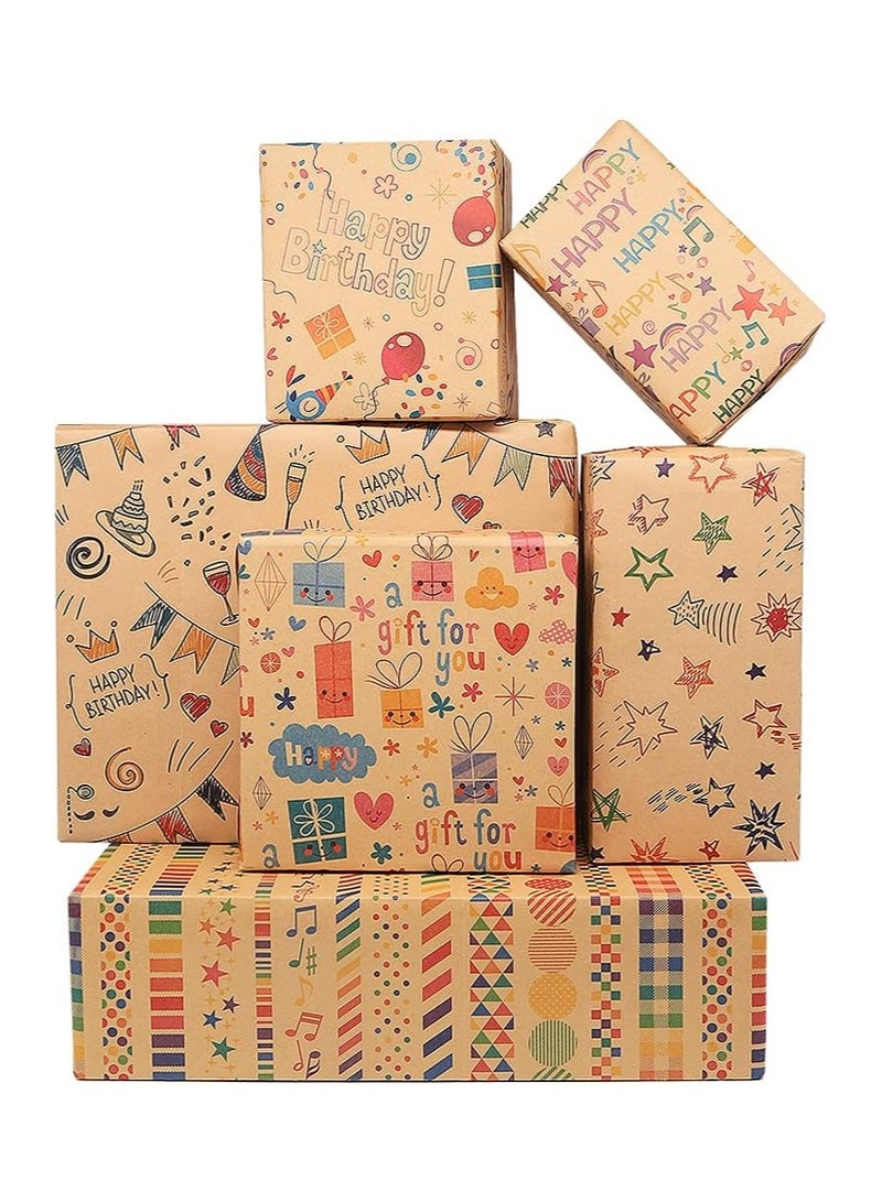 Excefore Gift Wrapping Paper Roll 6Pack with Matching Gift Tags and Decorative Rope Kraft Brown Recycled Gift Wrapping Paper for Birthday Holiday Wedding Party Kids Gift Wrapping (Size 70cmX50cm) - Image 5