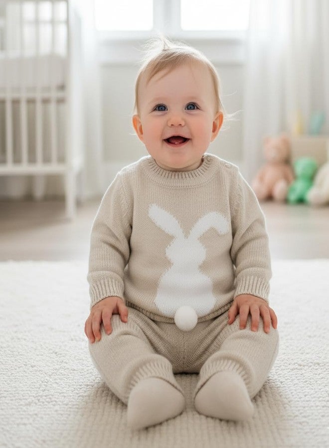 Minora Baby Winter Clothing Set |Pants and Sweater for Boys and Girls |Long Sleeve Tops and Pants Outfits |0-12 Months (Beige-Rabbit, 3-6 Months) - Image 2