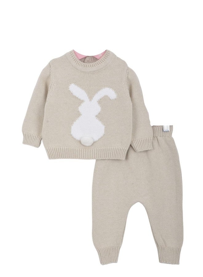 Minora Baby Winter Clothing Set |Pants and Sweater for Boys and Girls |Long Sleeve Tops and Pants Outfits |0-12 Months (Beige-Rabbit, 3-6 Months) - Image 1