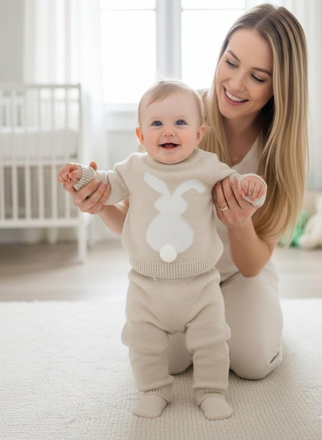 Minora Baby Winter Clothing Set |Pants and Sweater for Boys and Girls |Long Sleeve Tops and Pants Outfits |0-12 Months (Beige-Rabbit, 3-6 Months) - Image 3