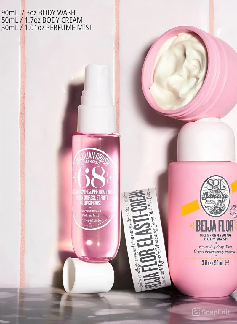 سول دي جانيرو طقم بيجا فلور الفاخر – كريم إليستي مرطب، غسول جسم، وبخاخ عطر (3 قطع) - Image 2