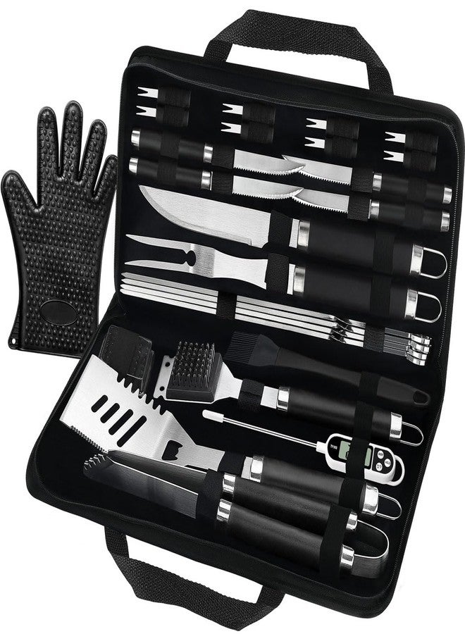POLIGO 26 PCS BBQ Grill Accessories Stainless Steel BBQ Tools Grilling Tools Set with Storage Bag for Fathers Day Dads Birthday Presents - Camping Grill Utensils Set Ideal Grilling Gifts for Men Black - Image 1