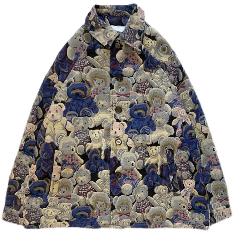 High street design full printed bear jacket mens Ruan handsome niche trendy loose handsome lapel casual jacket B96 Jacquard 