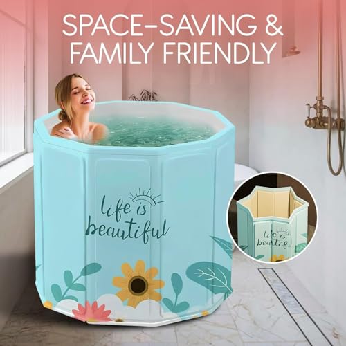Valajogi Portable Foldable Bathtub for Adults & Kids | Large Size Soaking Tub | Thick Insulated Folding Bath Tub for Bathroom, Home Spa, Ice Bath & Relaxation (Beautiful Flower) - Image 4