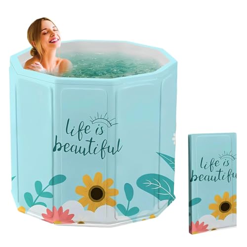 Valajogi Portable Foldable Bathtub for Adults & Kids | Large Size Soaking Tub | Thick Insulated Folding Bath Tub for Bathroom, Home Spa, Ice Bath & Relaxation (Beautiful Flower) - Image 1