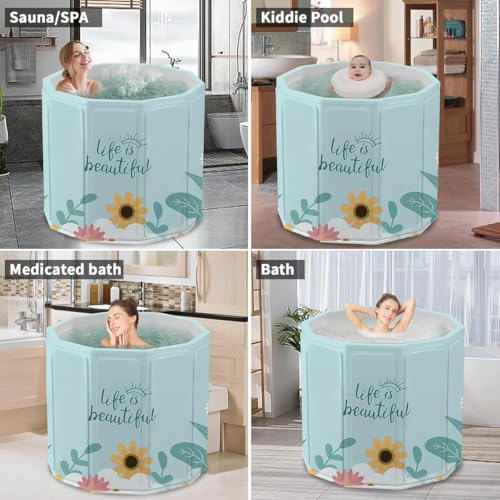 Valajogi Portable Foldable Bathtub for Adults & Kids | Large Size Soaking Tub | Thick Insulated Folding Bath Tub for Bathroom, Home Spa, Ice Bath & Relaxation (Beautiful Flower) - Image 3