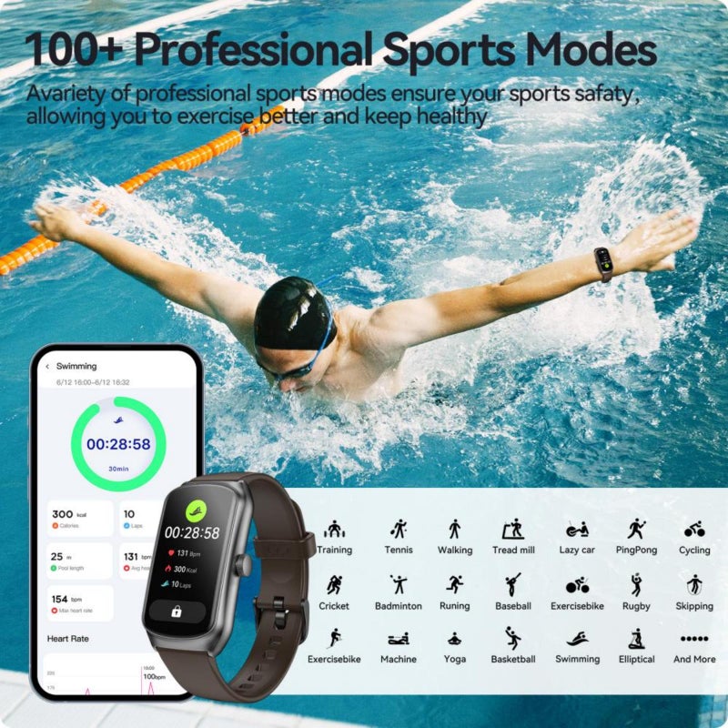 anyloop ALB2 Smartwatch All Day Heart Rate/Swim/Sleep/Calorie/Step Tracker, IP68 Waterproof Smartwatch 100+ Sport Modes, Men's and Women's Fitness Sports Watch - Image 4