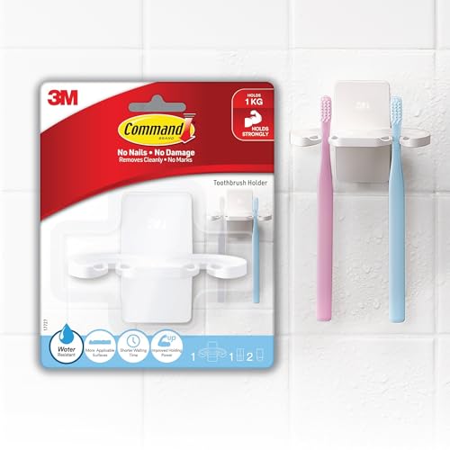 Command 3M Command Toothbrush Wall Hook, Drill- Free, Paint Damage Free, Heavy Duty, Holds up to 1 kg, Great for Bathroom Wall, Suitable for Toothbrush, Make up Tools - Image 1
