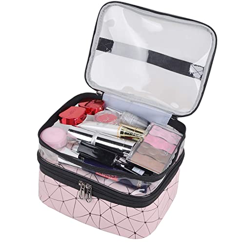 FLYNGO Pvc Double Layer Cosmetic Bag Organizer Makeup Pouch For Women Travel Cosmetics Case Toiletry Bags For Girls (Pink Diamond) - Image 5