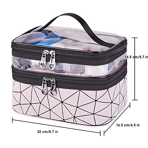 FLYNGO Pvc Double Layer Cosmetic Bag Organizer Makeup Pouch For Women Travel Cosmetics Case Toiletry Bags For Girls (Pink Diamond) - Image 2