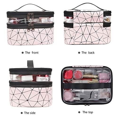 FLYNGO Pvc Double Layer Cosmetic Bag Organizer Makeup Pouch For Women Travel Cosmetics Case Toiletry Bags For Girls (Pink Diamond) - Image 4
