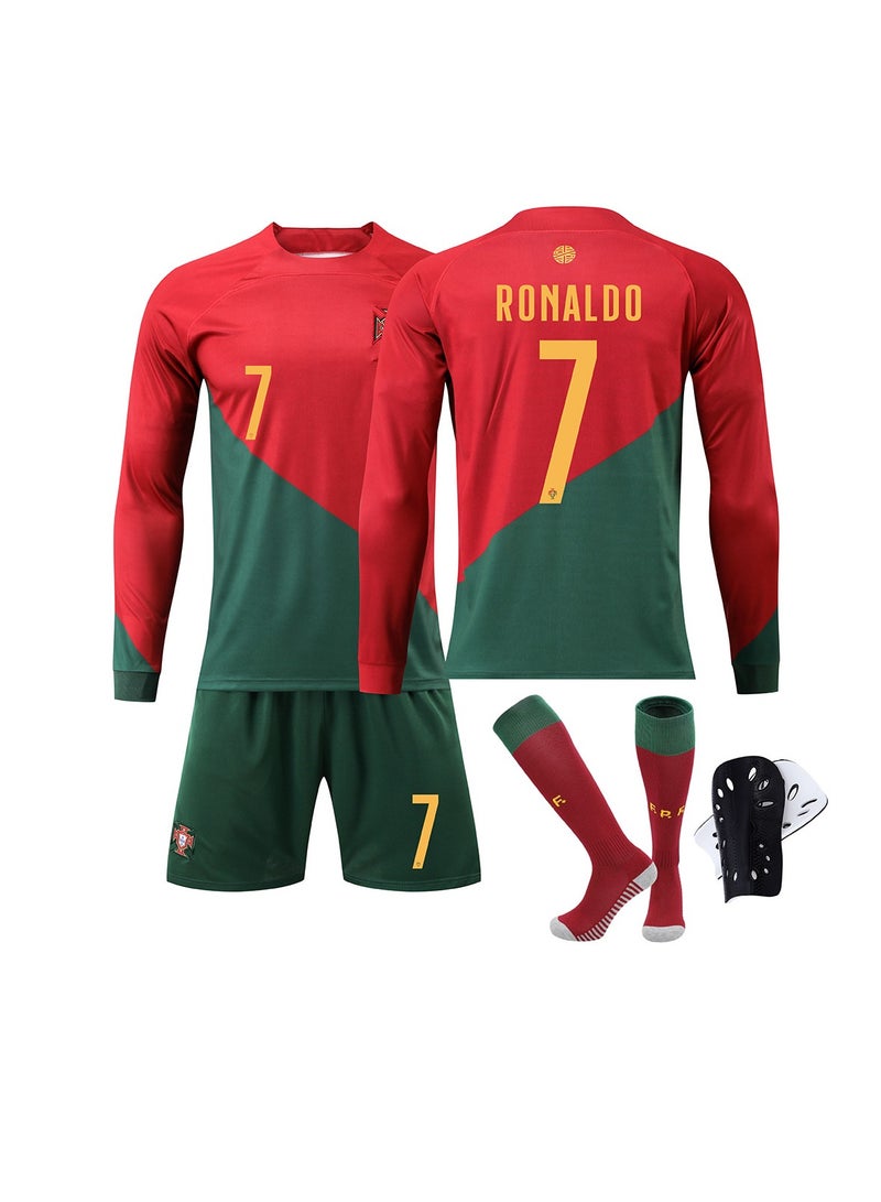 general 2223 Portugal World Cup long-sleeved football uniform suit No. 7 Ronaldo jersey children's adult size for fans and friends gift 