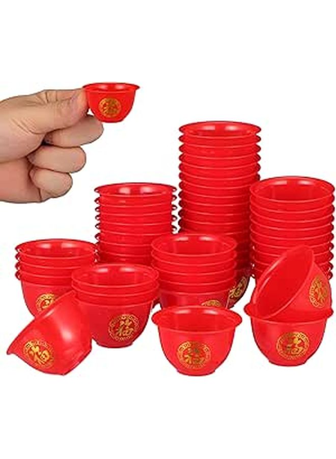 Red Plastic Wedding Liquor Cups 50pcs Traditional Chinese Festival Toasting Shot Glasses for Banquet Party Celebration - Image 1