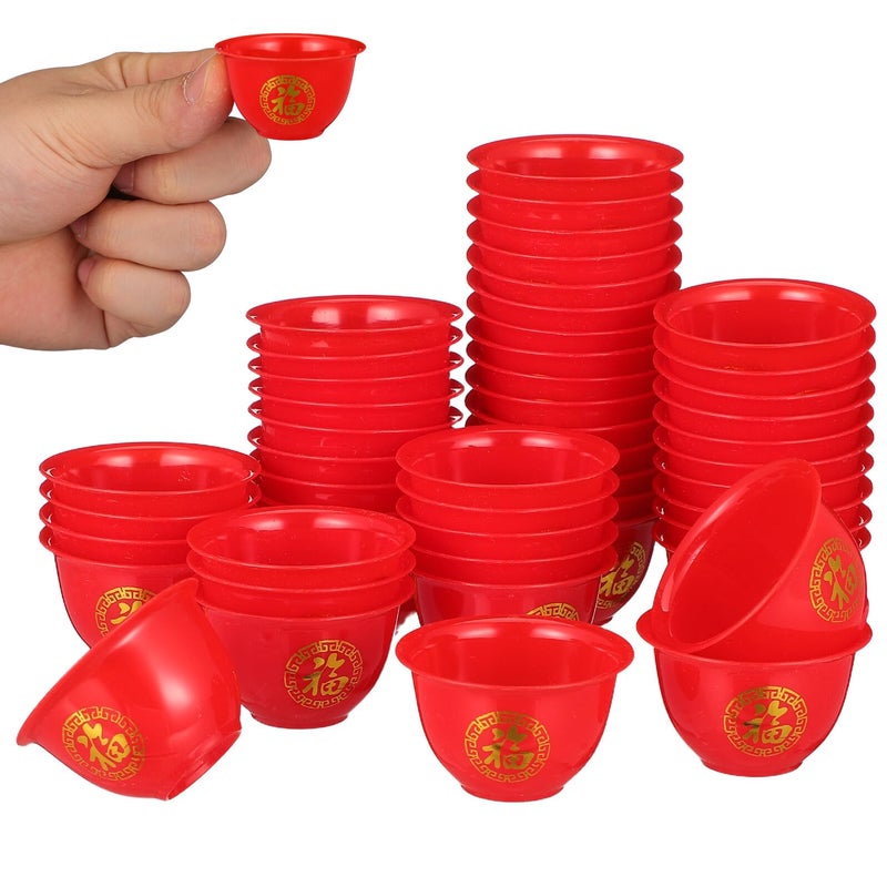 Red Plastic Wedding Liquor Cups 50pcs Traditional Chinese Festival Toasting Shot Glasses for Banquet Party Celebration - Image 2