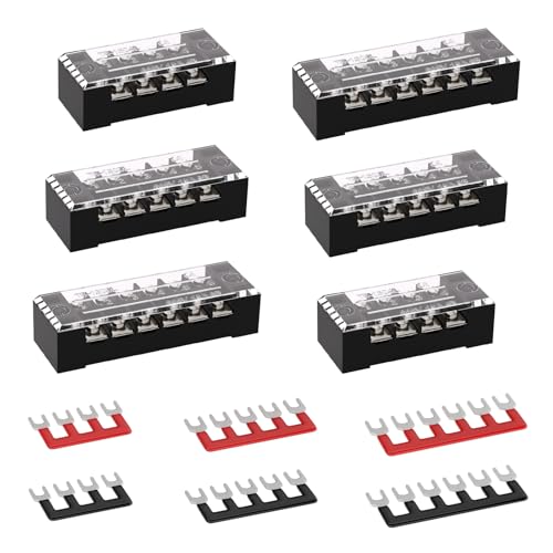 APIELE 15A Screw Terminal Block 4/5/6 Position Dual Row Covered 600V Pre-Insulated Terminal Barrier Strips (6PCS 15A 4P/5P/6P+6PCS Wiring Strips) - Image 1