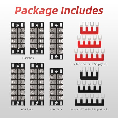 APIELE 15A Screw Terminal Block 4/5/6 Position Dual Row Covered 600V Pre-Insulated Terminal Barrier Strips (6PCS 15A 4P/5P/6P+6PCS Wiring Strips) - Image 3
