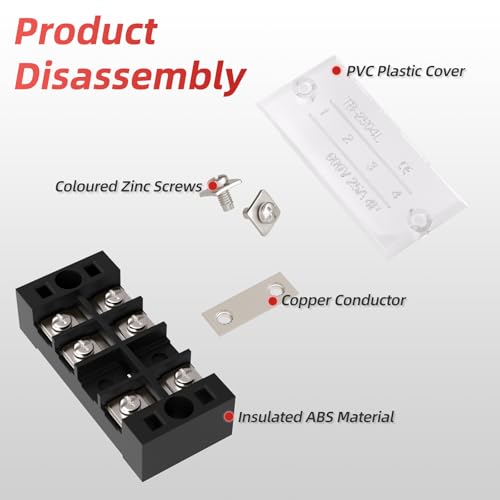 APIELE 15A Screw Terminal Block 4/5/6 Position Dual Row Covered 600V Pre-Insulated Terminal Barrier Strips (6PCS 15A 4P/5P/6P+6PCS Wiring Strips) - Image 4