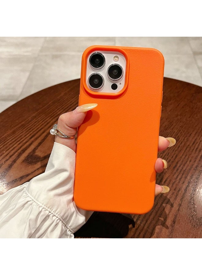 NIBEMINENT Solid Color Leather Pattern Protective TPU Case Cover For iPhone 14 Plus, Orange - Image 1