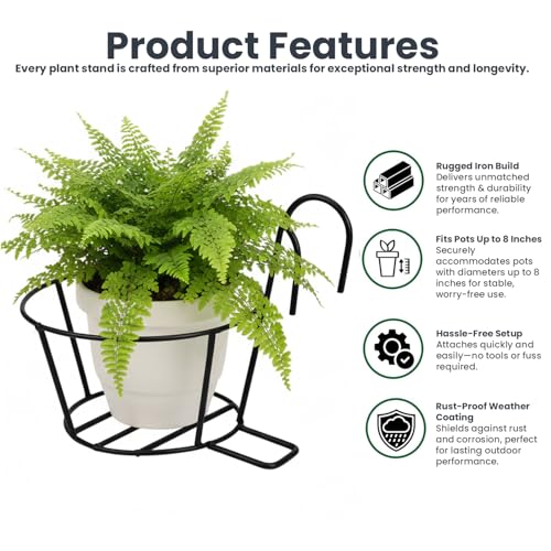 Pivalo Round Hanging Flower Pot Holder Heavy Duty Railing Hanger Terrace Plant Basket Stand for Balcony Garden and Decor (Pot Not Included, Pack of 4, Black) - Image 3