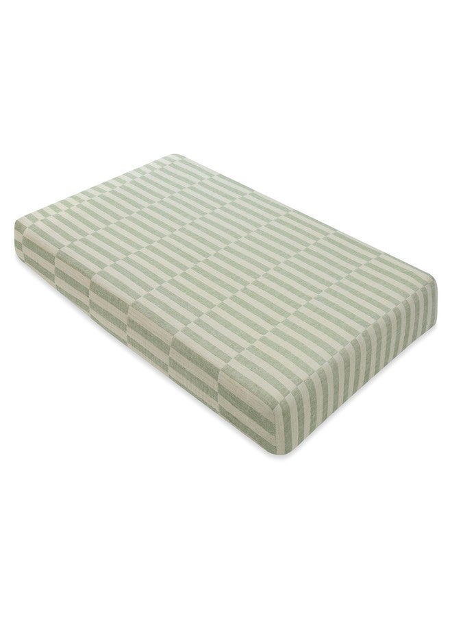 Babyletto 100% Organic Cotton Mini Crib Sheet, GOTS-Certified, Fitted 360°, Ultra-Soft and Breathable Muslin - Moss Green Offset Stripe - Image 2