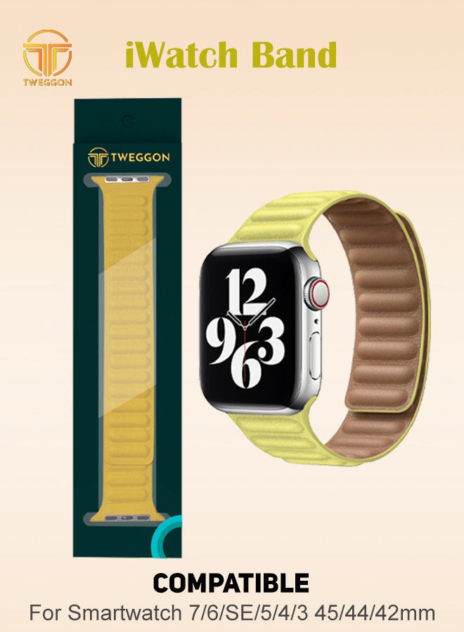 NIBEMINENT Replacement Leather Link Apple Watch Band for Series 8 & 7 - 45/44/42mm Yellow - Image 1