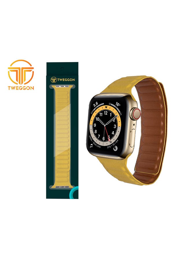 NIBEMINENT Replacement Leather Link Apple Watch Band for Series 8 & 7 - 45/44/42mm Yellow - Image 2