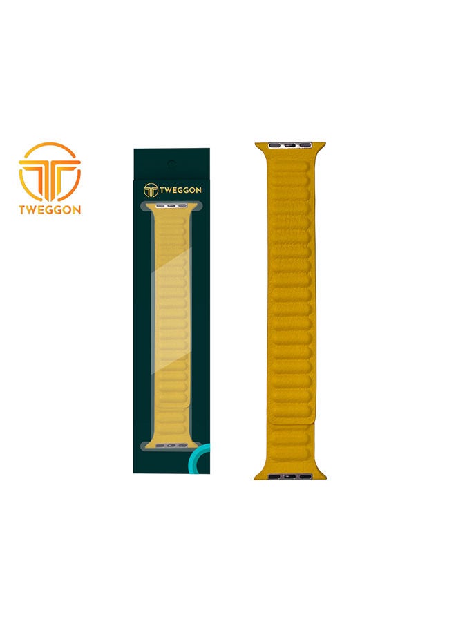 NIBEMINENT Replacement Leather Link Apple Watch Band for Series 8 & 7 - 45/44/42mm Yellow - Image 3