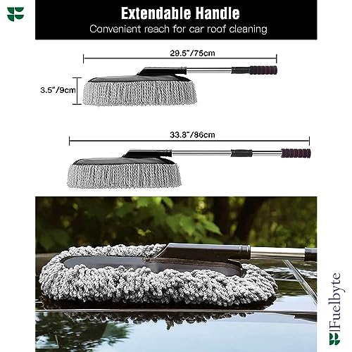 Fuelbyte Microfiber Car Duster with Handle for Car Interior Cleaning Brush Mop Duster for Car Cleaning Brush with Handle Wet & Dry Car Washing Brush Ideal Car Accessories (Duster Combo) - Image 2